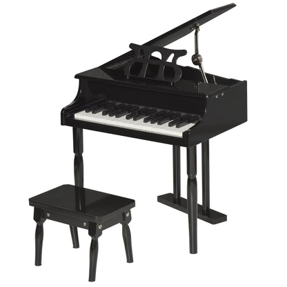 HOMCOM Piano de Cauda Infantil com 30 Teclas Banco Suporte de Partituras Piano para Crianças de MDF Instrumento Musical Educativo 52x50x49cm Preto