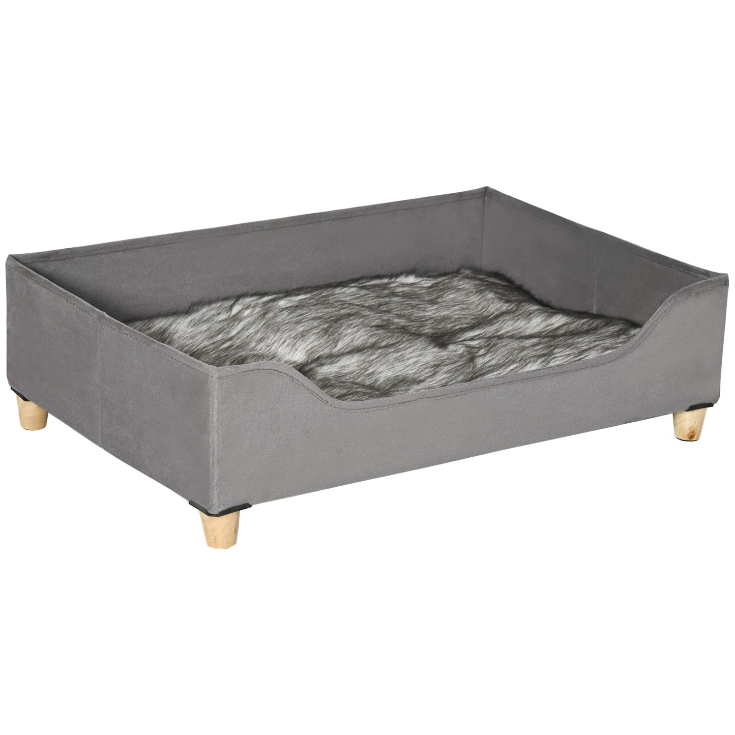 PawHut Sofá para Cães Gatos Cama para Animais de Estimação Pequenos e Médios com Almofada Removível Lavável e Pés Elevados de Madeira 81x56x23,5cm Cinza