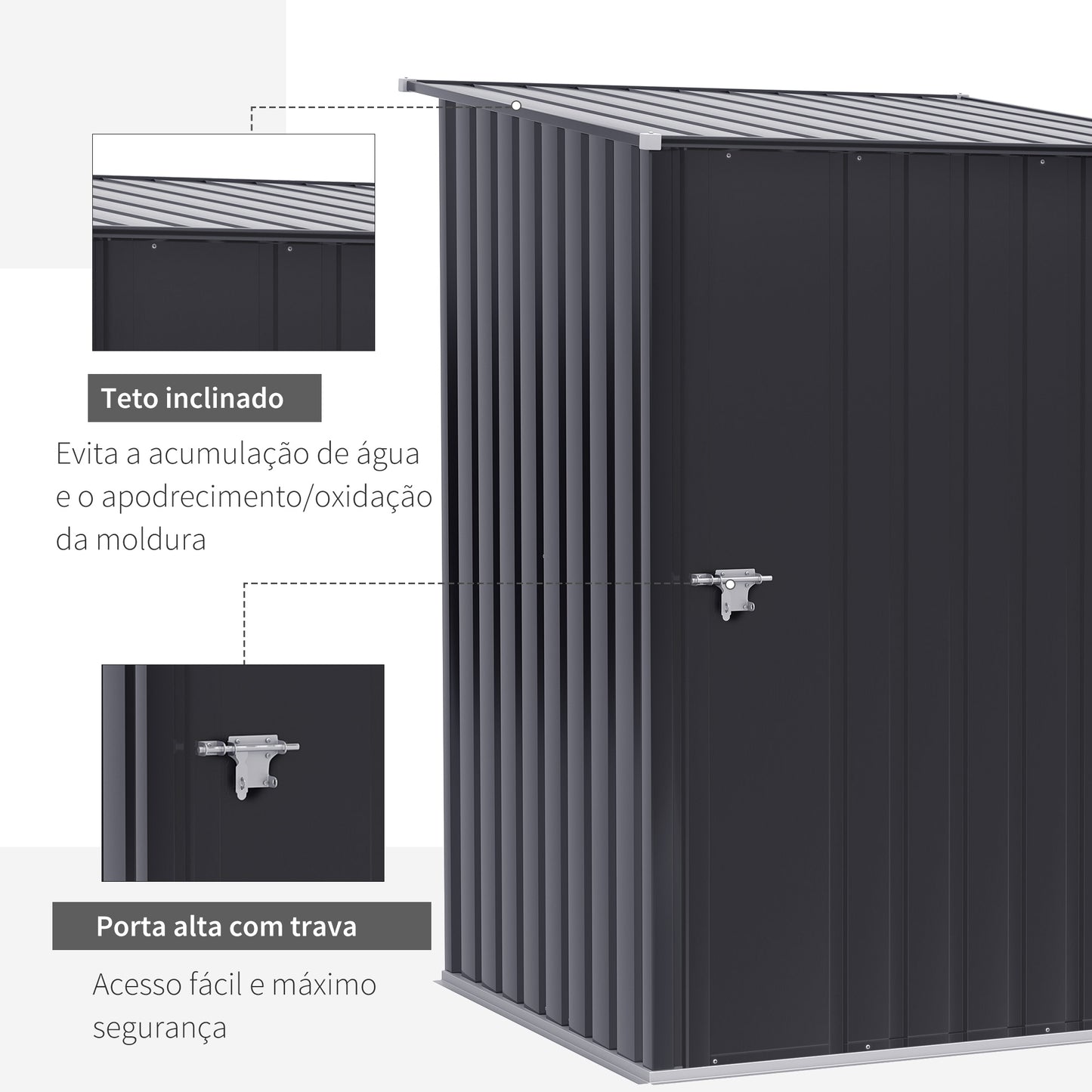 Outsunny Abrigo de Jardim 0,92 m² 100x103x160cm Abrigo Exterior de Aço Galvanizado com Porta Fechadura e Teto Inclinado para Armazenamento de Ferramentas Cinza Escuro