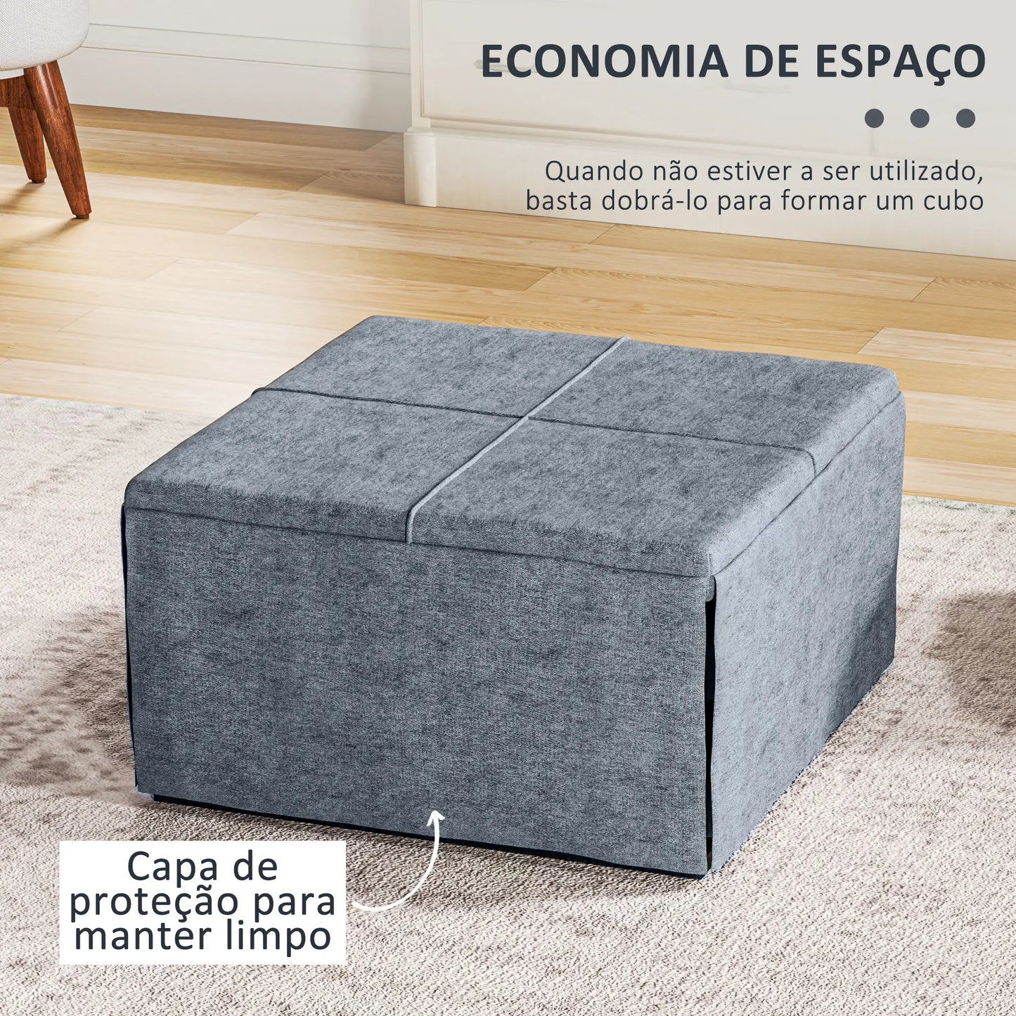 Cama Dobrável "Açores" com Capa de Proteção - Cinza - 180x68 cm - Metal e Espuma - Design Versátil