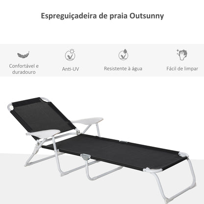 Outsunny Espreguiçadeira de jardim reclinável e dobrável com encosto ajustável em 4 posições Armação de metal textilene 160x66x80 cm Preto