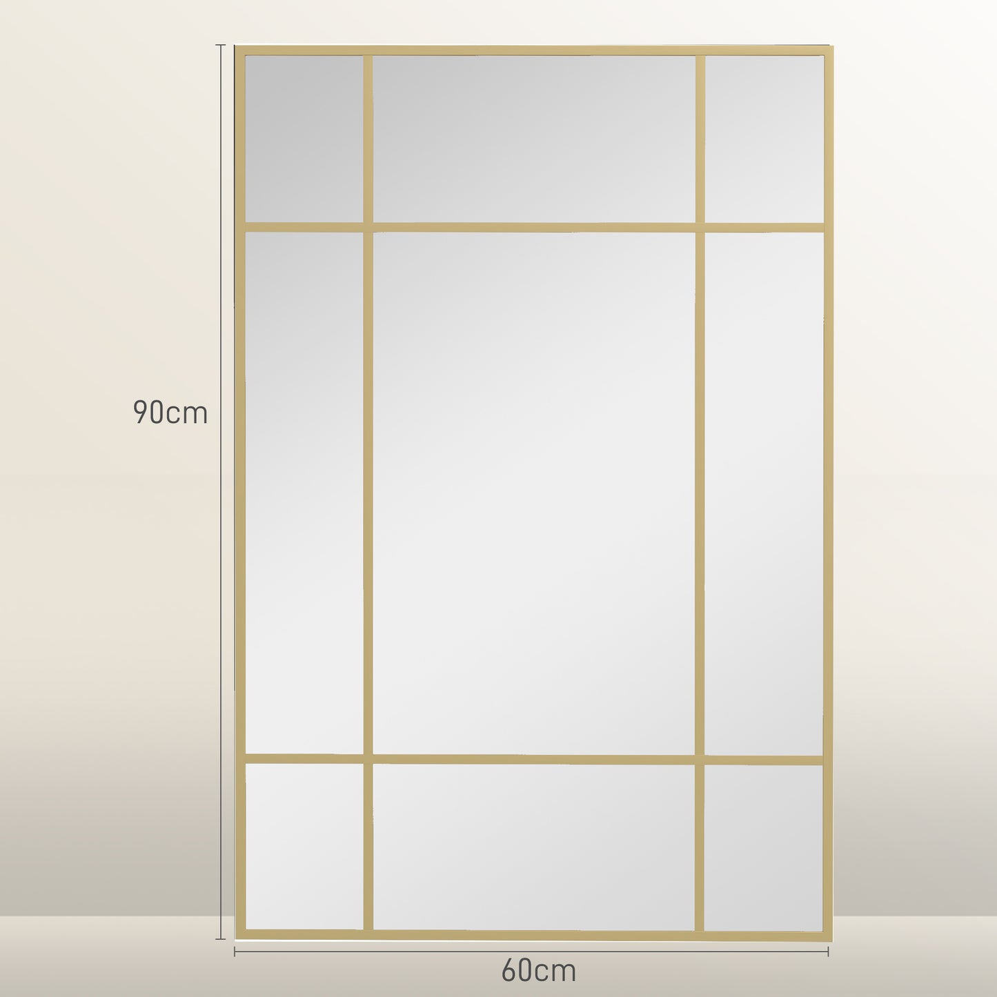 HOMCOM Espelho de Parede Retangular Espelho Estilo Janela 90x60 cm com Moldura de Metal Espelho Decorativo para Sala Quarto Entrada Dourado