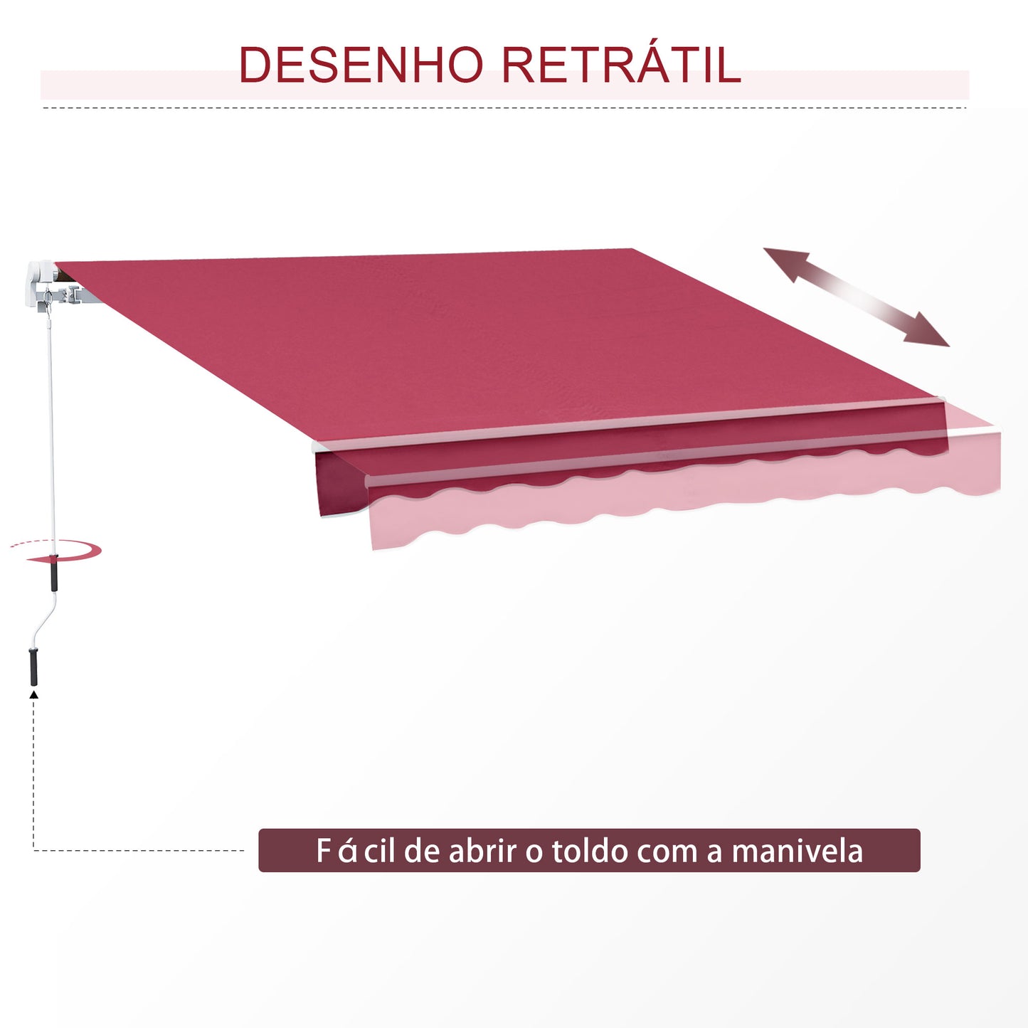 Outsunny Toldo Manual 395x245 cm Toldo de Varanda Pátio com Manivela de Alumínio e Tecido de Poliéster 280 g/m² Vinho