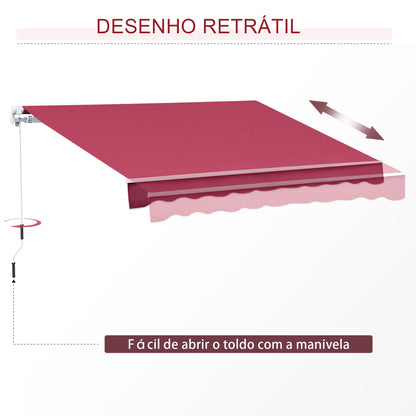 Outsunny Toldo Manual 395x245 cm Toldo de Varanda Pátio com Manivela de Alumínio e Tecido de Poliéster 280 g/m² Vinho