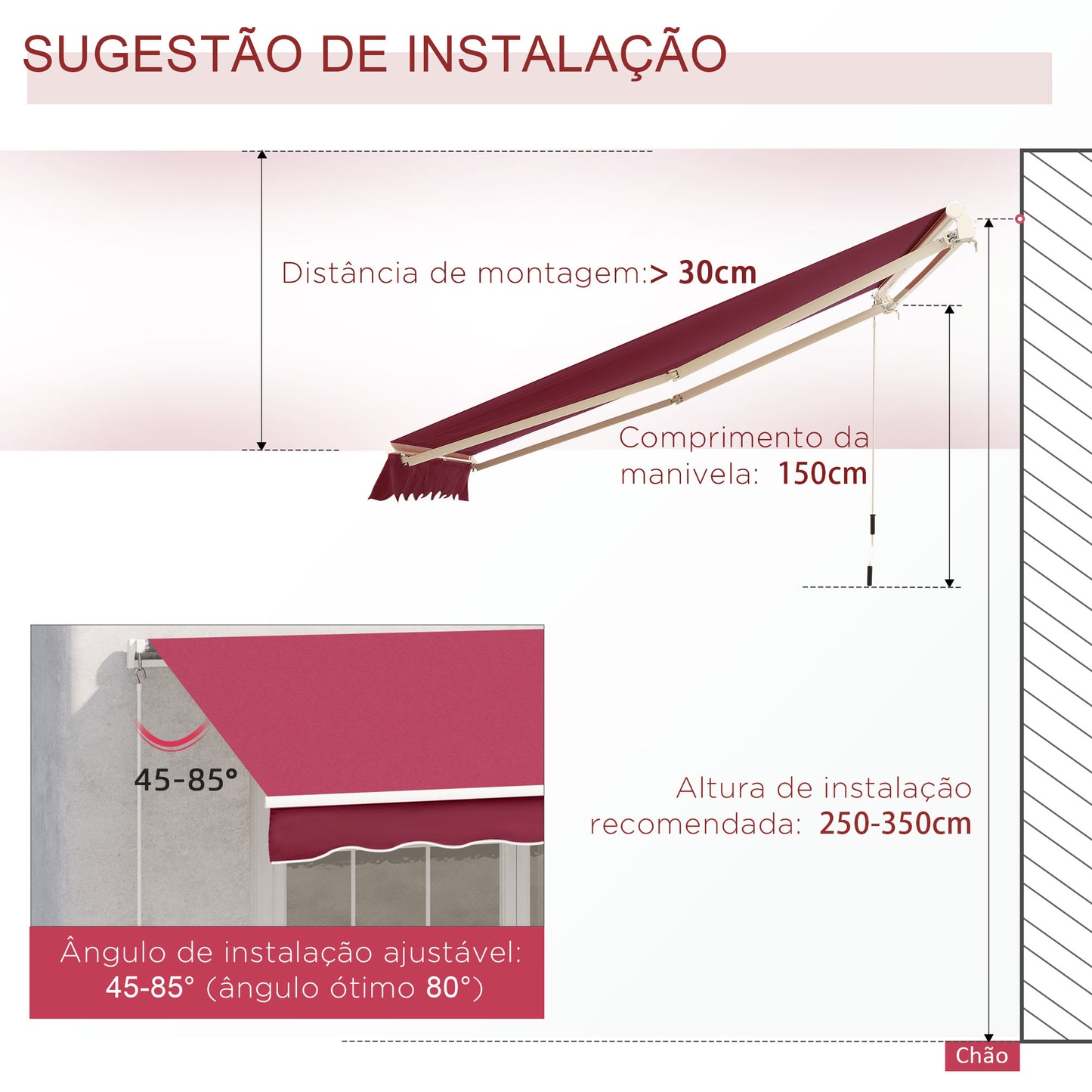 Outsunny Toldo Manual 395x245 cm Toldo de Varanda Pátio com Manivela de Alumínio e Tecido de Poliéster 280 g/m² Vinho