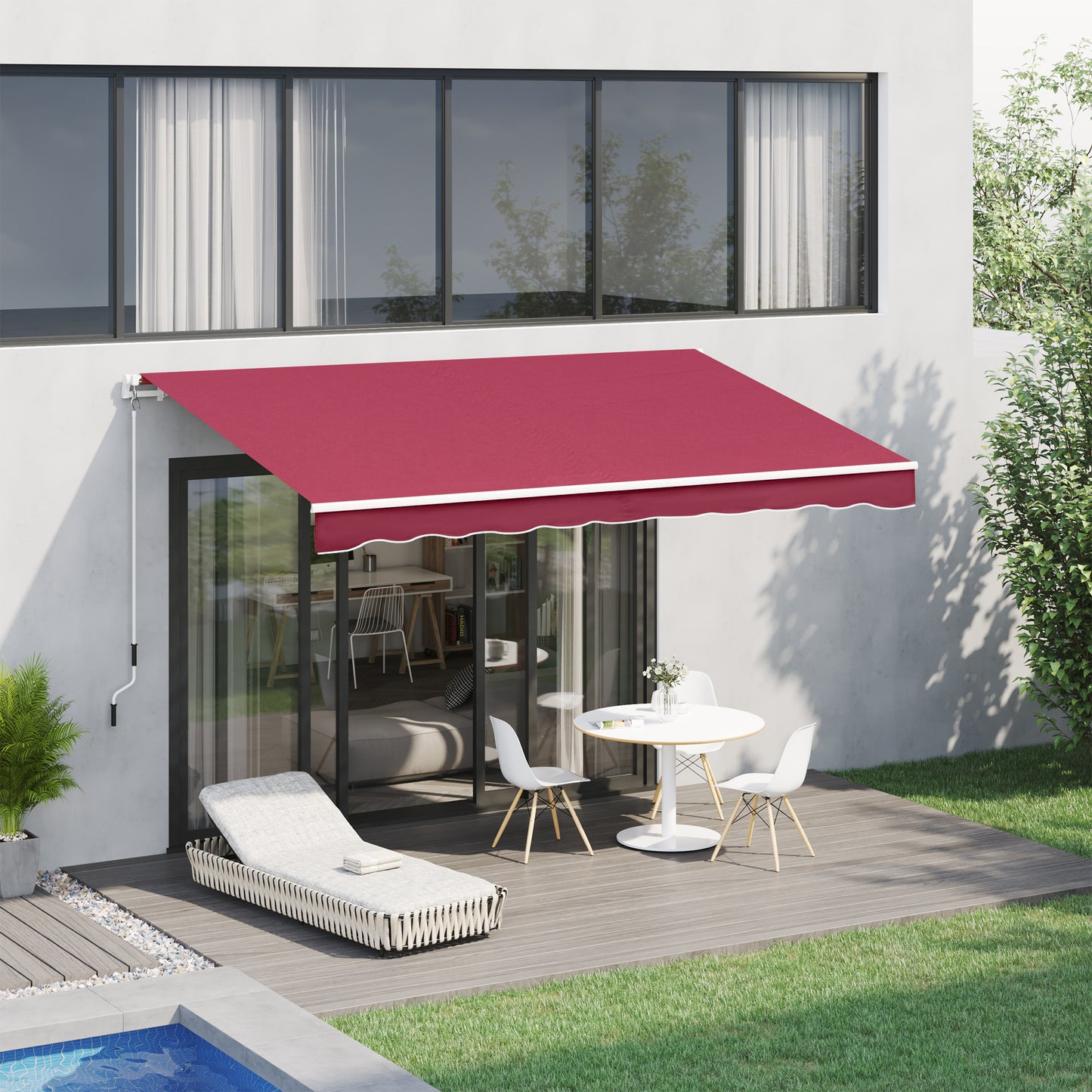 Outsunny Toldo Manual 395x245 cm Toldo de Varanda Pátio com Manivela de Alumínio e Tecido de Poliéster 280 g/m² Vinho