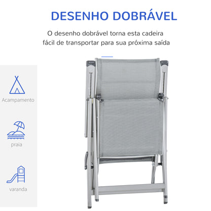 Outsunny Conjunto de 2 Espreguiçadeiras Reclináveis e Dobráveis Espreguiçadeiras de Jardim com Encosto e Apoios para os Pés Ajustáveis em 10 Posições Carga 120 kg 78x58x110 cm Cinza