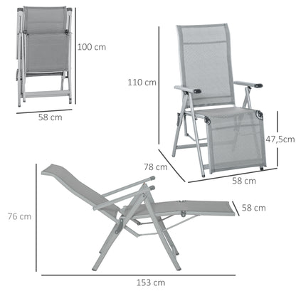 Outsunny Conjunto de 2 Espreguiçadeiras Reclináveis e Dobráveis Espreguiçadeiras de Jardim com Encosto e Apoios para os Pés Ajustáveis em 10 Posições Carga 120 kg 78x58x110 cm Cinza