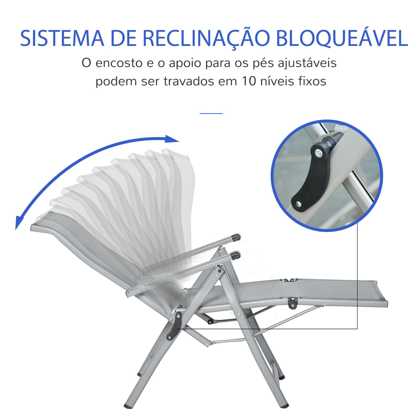 Outsunny Conjunto de 2 Espreguiçadeiras Reclináveis e Dobráveis Espreguiçadeiras de Jardim com Encosto e Apoios para os Pés Ajustáveis em 10 Posições Carga 120 kg 78x58x110 cm Cinza