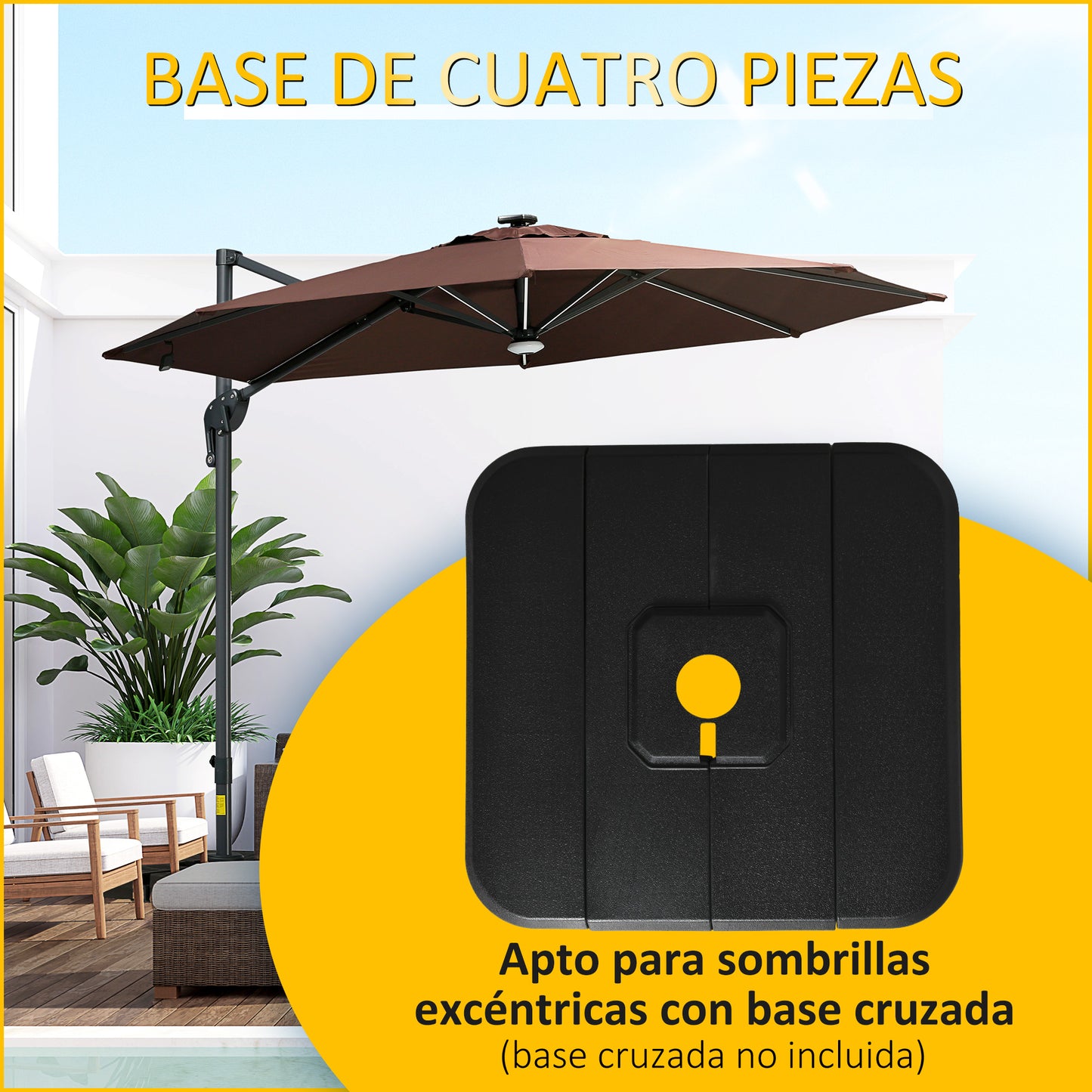 Outsunny Base para Chapéu de Sol de 4 Peças Recarregável com Água 90kg Areia 130kg Pesos para Base Cruzada de Chapéu de Sol para Jardim Terraço Pátio 98x98x13cm Preto