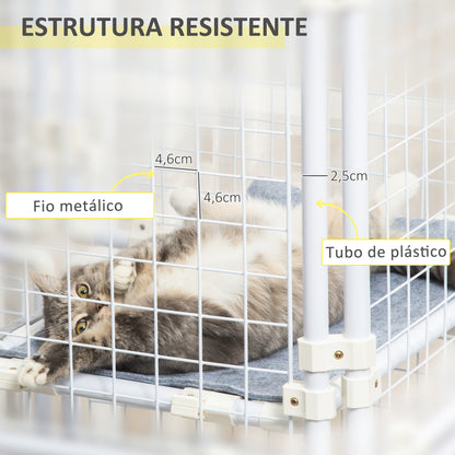 PawHut Recinto Modular para Animais de Estimação Recinto para Coelhos com 9 Painéis de 68x68,2x2,5cm Trava e Escada para Cobaias Desenho DIY Branco