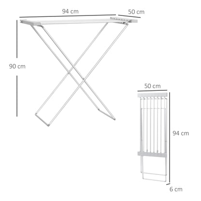 HOMCOM Estendal Elétrico Dobrável 120W Estendal Elétrico de Roupa com Estrutura de Liga de Alumínio 94x50x90cm Prata