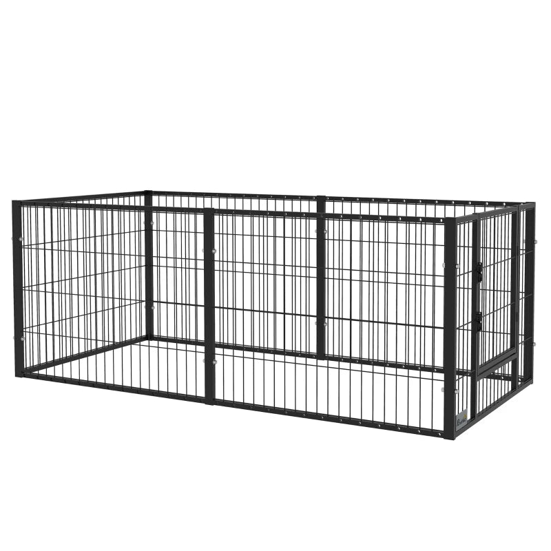 PawHut Parque para Cães de 6 Painéis Gaiola de Metal para Animais de Estimação com Largura Ajustável e Estrutura de Aço 82,5-150x79x61 cm Preto