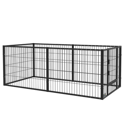 PawHut Parque para Cães de 6 Painéis Gaiola de Metal para Animais de Estimação com Largura Ajustável e Estrutura de Aço 82,5-150x79x61 cm Preto