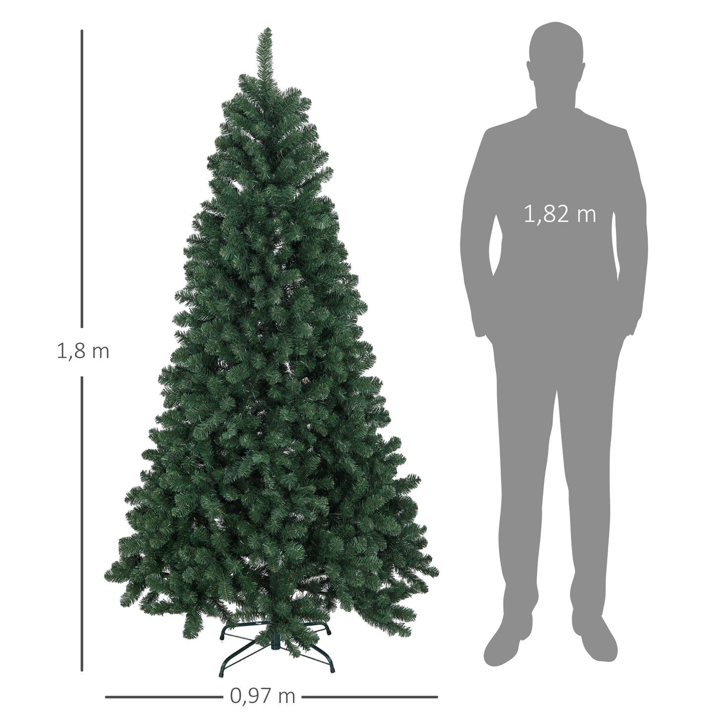 Árvore de Natal 180 cm Árvore de Natal Artificial com 760 Ramos de Arame de Memória e Base Recolhível Árvore de Natal para Sala Verde