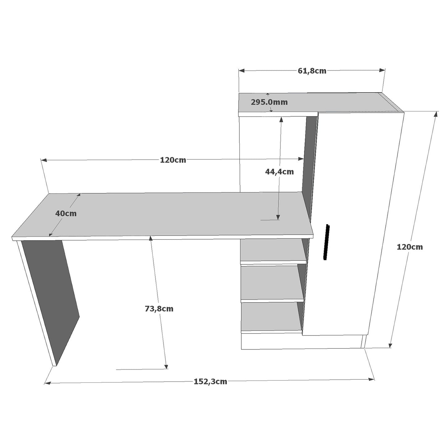 Secretária de Estudo e Trabalho "Braga" com Armário - Pinho Atlântico e Preto - 152.3x120x40 cm - Design Moderno