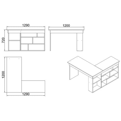 Secretária de Canto de Estudo e Trabalho "Faro" - Branco - 129x72x120 cm - Design Moderno