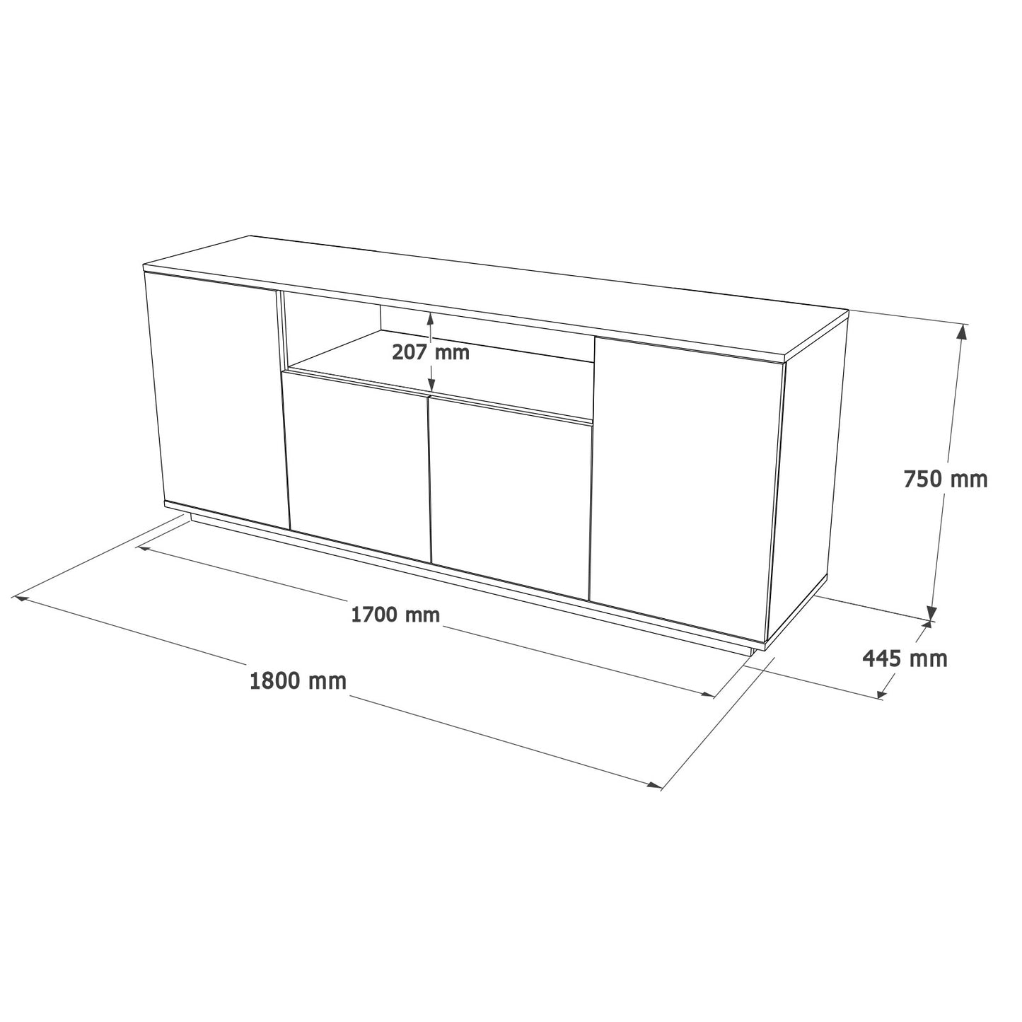 Aparador "Future" de 4 Portas – Pinho Atlântico e Branco - 180x44.5x75 cm – Design Moderno