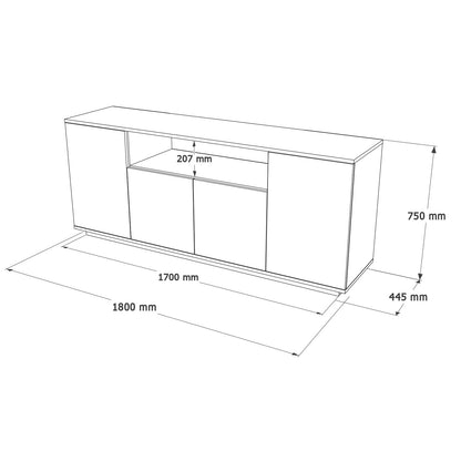 Aparador "Future" de 4 Portas – Pinho Atlântico e Branco - 180x44.5x75 cm – Design Moderno