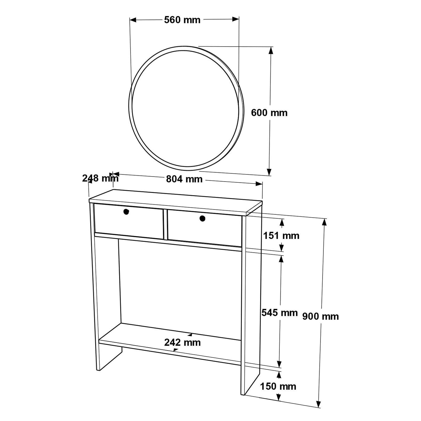 Consola de Entrada "Elegance" com Espelho – Branco - 80.4x24.2x90 cm – Design Moderno