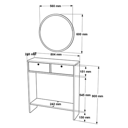 Consola de Entrada "Elegance" com Espelho – Branco - 80.4x24.2x90 cm – Design Moderno