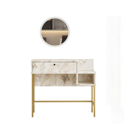 Toucador com Espelho "Aurora" – Dourado e Branco Mármore - 87.6x40x78.1 cm – Design Moderno