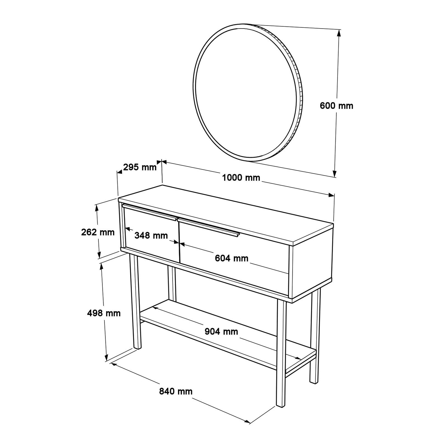 Consola de Entrada "Brilliance" com Espelho – Branco - 100x29.5x76 cm – Design Moderno