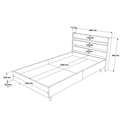 Estrutura de Cama "Ocean" com Cabeceira – Nogueira - 100x200 cm - Design Moderno