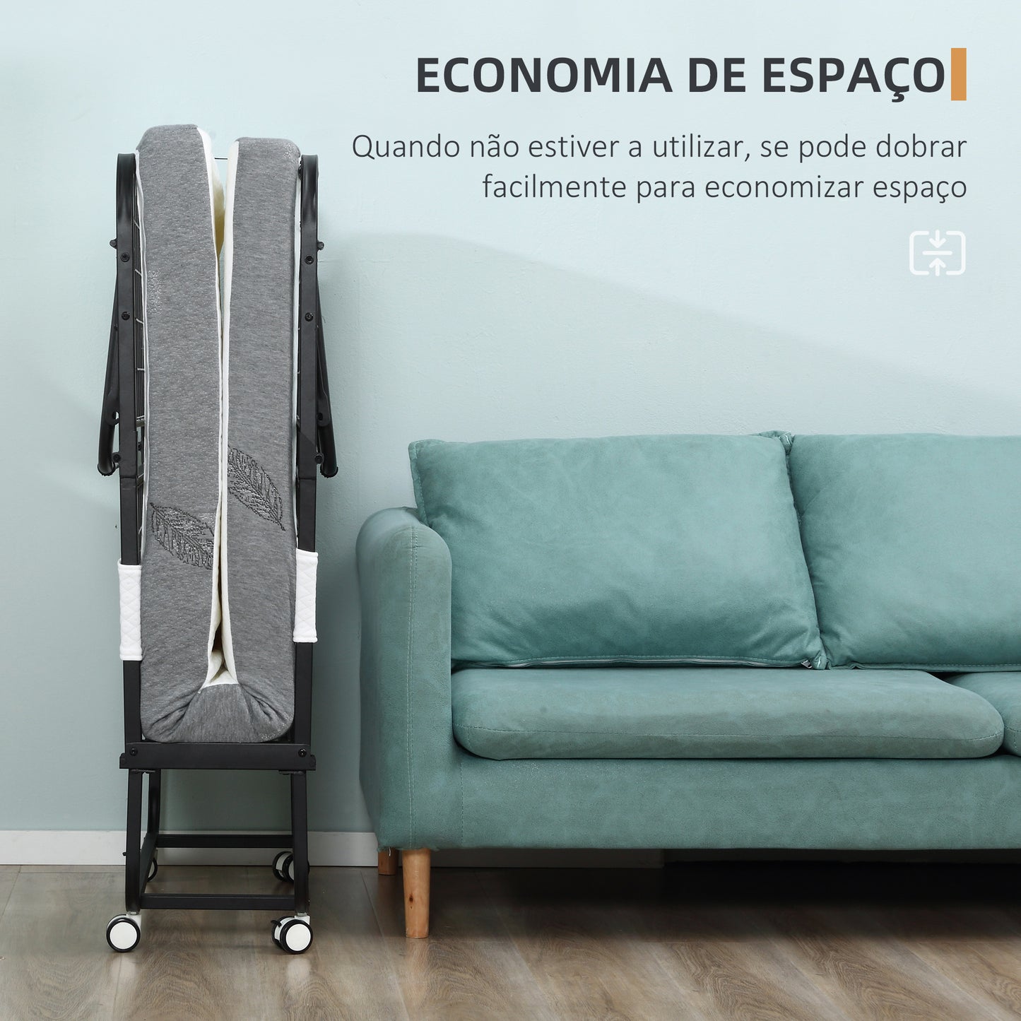 HOMCOM Cama Dobrável 200x75x42,5cm Cama de Campismo Portátil com Colchão Individual Rodas e Freios Carga Máxima 150kg para Dormitórios Branco