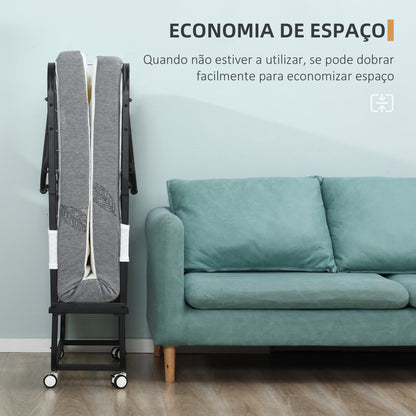 HOMCOM Cama Dobrável 200x75x42,5cm Cama de Campismo Portátil com Colchão Individual Rodas e Freios Carga Máxima 150kg para Dormitórios Branco