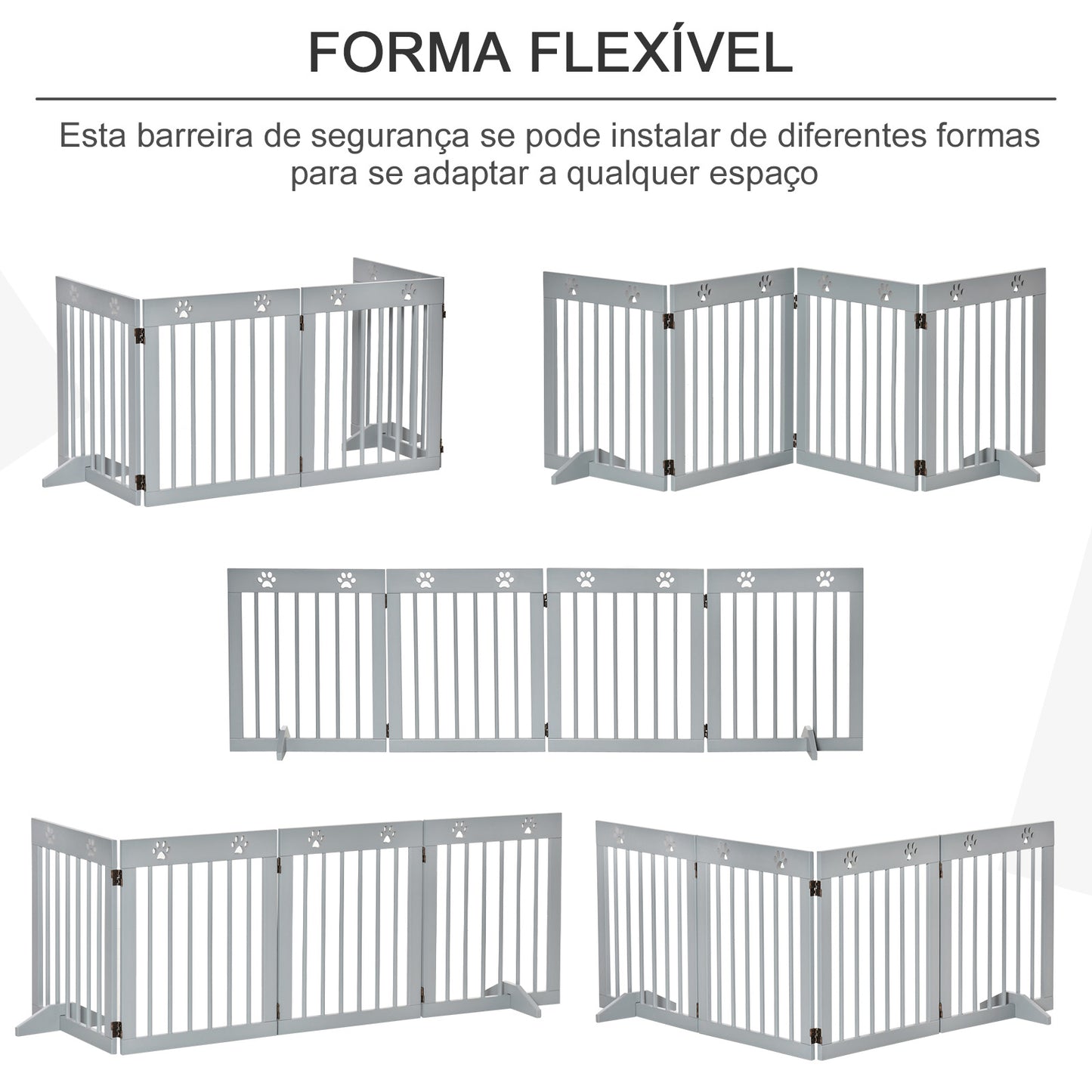 PawHut Barreira de Segurança Dobrável para Cães Grade de Proteção de 4 Painéis com Pés para Portas Escadas Corredor 204x30x61 cm Cinza