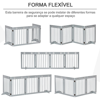 PawHut Barreira de Segurança Dobrável para Cães Grade de Proteção de 4 Painéis com Pés para Portas Escadas Corredor 204x30x61 cm Cinza