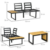 Outsunny Conjunto Móveis de Jardim de Alumínio 3 Peças Conjunto de Móveis de Exterior Inclui 2 Sofás com Almofadas Mesa de Centro e Painel Lateral para Varanda Cinza e Madeira