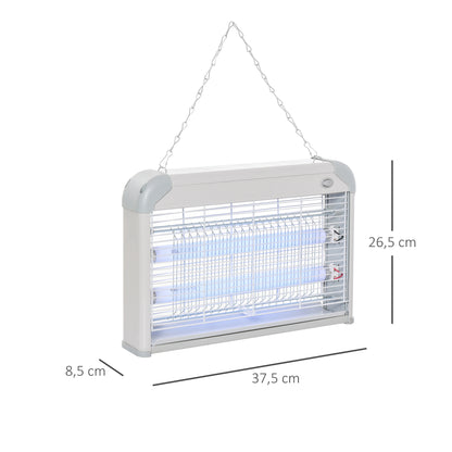 Outsunny Lâmpada Anti-Mosquitos Elétrica 20W Mata Mosquitos Elétrico Área 60 m² Seguro e Eficaz com Luz UV para Exterior e Interior 37,5x8,5x26,5cm Branco e Cinza