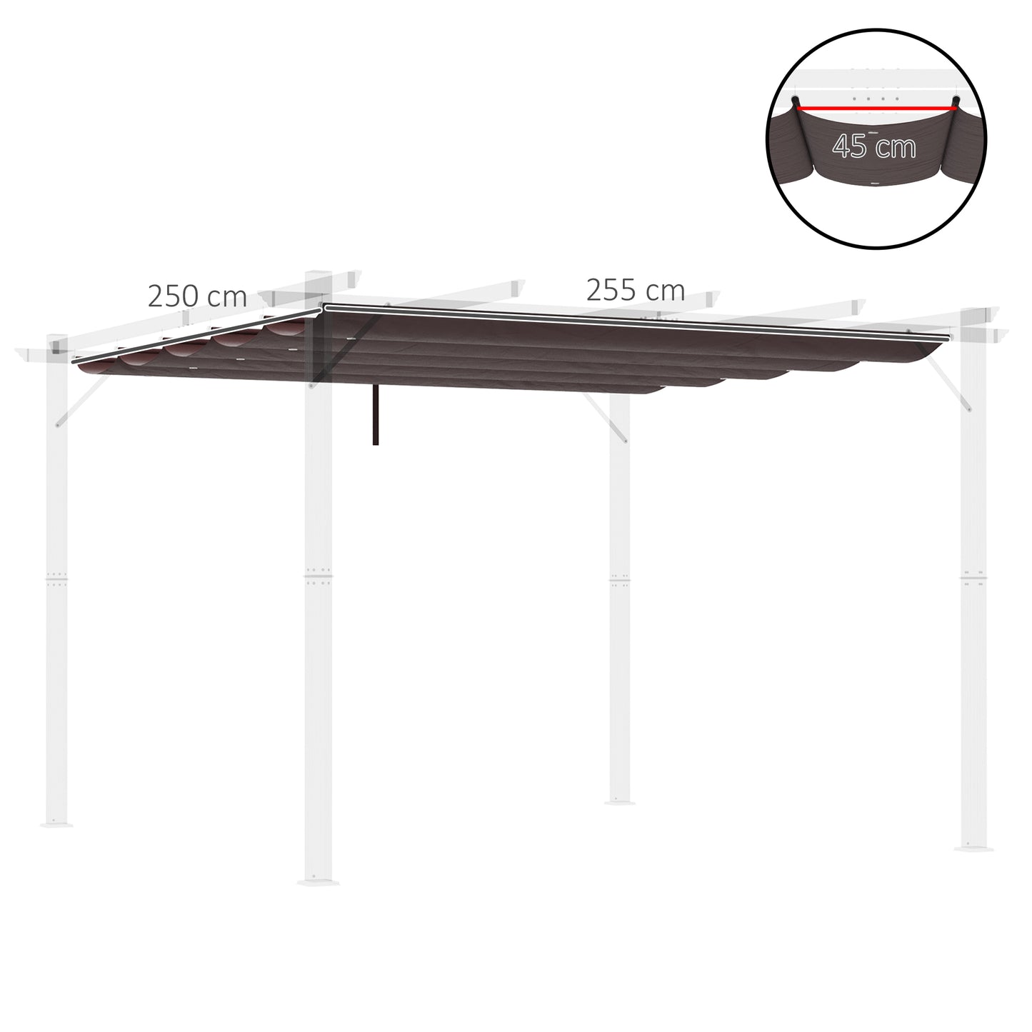 Outsunny Cobertura para Pérgola 2,5x2,55cm Teto de Substituição Retrátil para Pérgola com 10 Orifícios de Drenagem Café