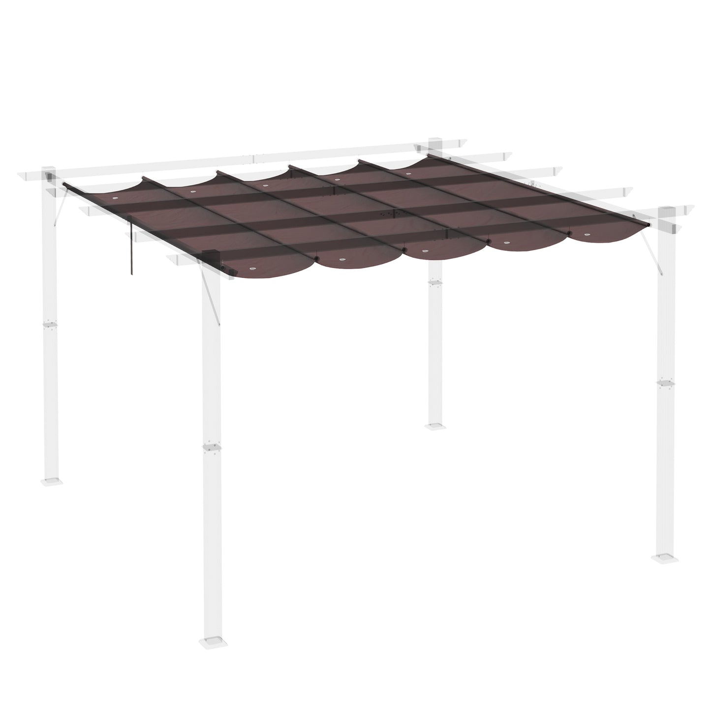 Outsunny Cobertura para Pérgola 2,5x2,55cm Teto de Substituição Retrátil para Pérgola com 10 Orifícios de Drenagem Café