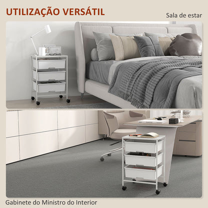 HOMCOM Carrinho Auxiliar com Rodas Carrinho de Cozinha de 3 Níveis com 3 Cestos para Armazenamento e Estrutura de Aço para Sala de Jantar Banheiro 40,8x33,5x60,5 cm Branco