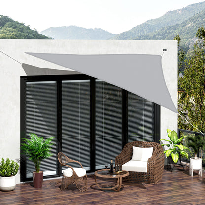 Outsunny Vela de Sombra Triangular 5x5x5 m Toldo Vela de Poliéster com Proteção UV Aneis em Forma de D e Cordas para Jardim Pátio Piscina Cinza