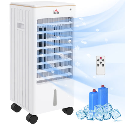 HOMCOM Climatizador Refrigerador de Ar Portátil 3 em 1 Humidificador Ventoinha com 3 Velocidades Controlo Remoto Temporizador 7,5h Ecrã LED Tanque de Água 3L Efeito 15-20 m² 22,5x24,5x53,5 cm Branco