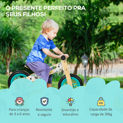 AIYAPLAY Bicicleta sem Pedais de Madeira para Crianças de 3-6 Anos com Assento Ajustável 34-40cm Bicicleta de Equilíbrio Infantil com Rodas de 12" Carga Máxima 30kg 87x37x50cm Turquesa