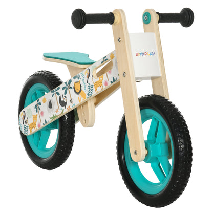 AIYAPLAY Bicicleta sem Pedais de Madeira para Crianças de 3-6 Anos com Assento Ajustável 34-40cm Bicicleta de Equilíbrio Infantil com Rodas de 12" Carga Máxima 30kg 87x37x50cm Turquesa