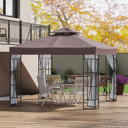 Outsunny Conjunto de 1 Pérgola de Jardim 3x3 m com Telhado Duplo, 4 Mosquiteiras Anti-UV Removíveis e 1 Telhado de Substituição para Festas, Eventos, Café e Terracota