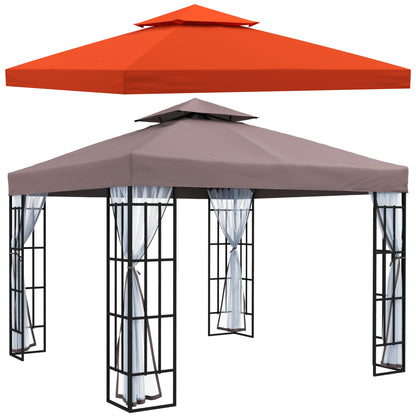 Outsunny Conjunto de 1 Pérgola de Jardim 3x3 m com Telhado Duplo, 4 Mosquiteiras Anti-UV Removíveis e 1 Telhado de Substituição para Festas, Eventos, Café e Terracota