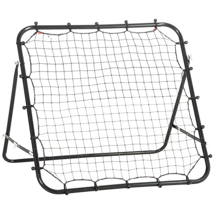 HOMCOM Rede de Rebote de Metal Rede de Rebote com Ângulo Ajustável e 20 Cordas Elásticas para Treinamento de Futebol Tenis Beisebol Desportes 96x80x96 cm Preto