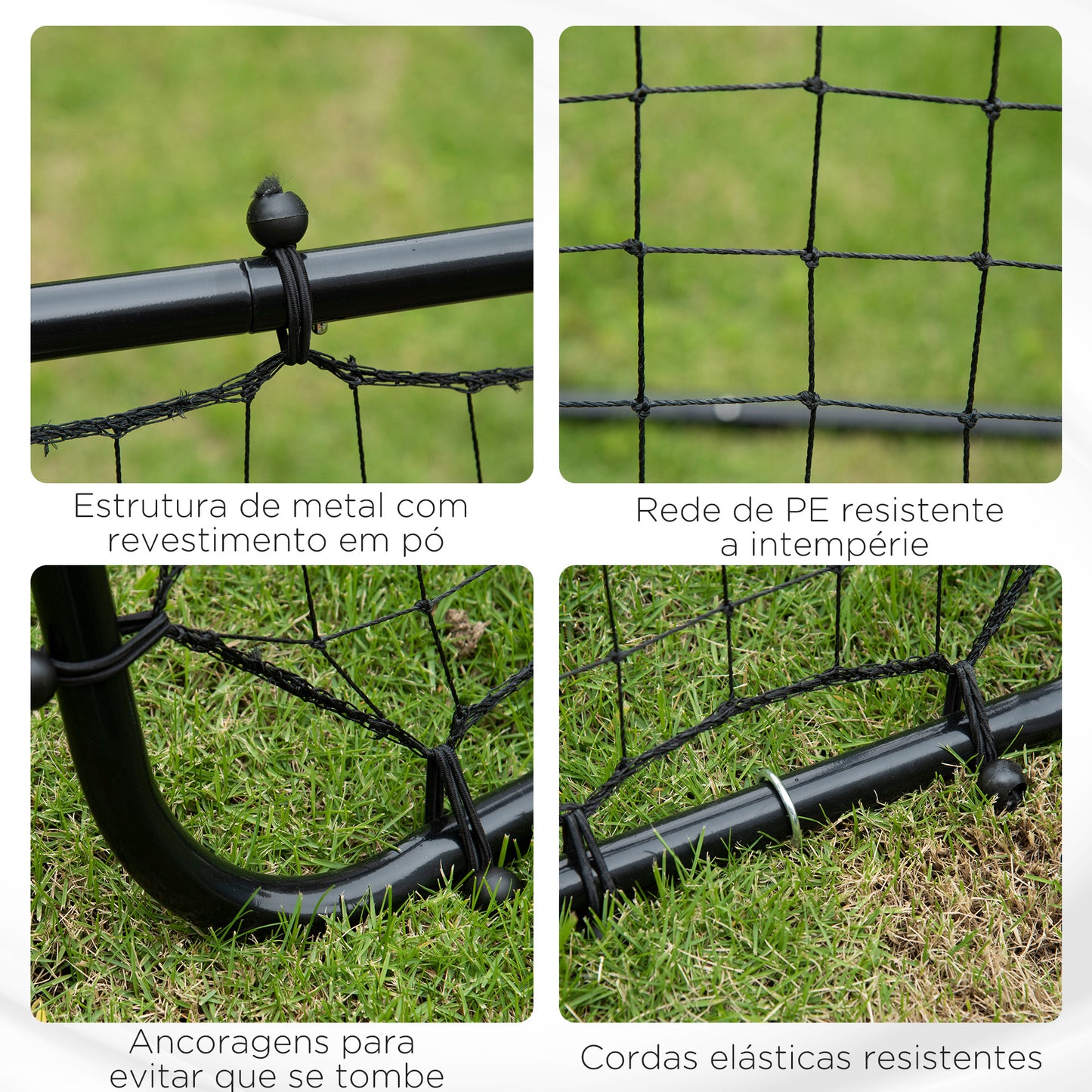 HOMCOM Rede de Rebote de Metal Rede de Rebote com Ângulo Ajustável e 20 Cordas Elásticas para Treinamento de Futebol Tenis Beisebol Desportes 96x80x96 cm Preto