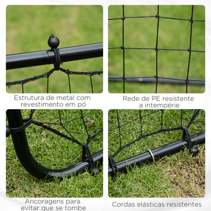 HOMCOM Rede de Rebote de Metal Rede de Rebote com Ângulo Ajustável e 20 Cordas Elásticas para Treinamento de Futebol Tenis Beisebol Desportes 96x80x96 cm Preto