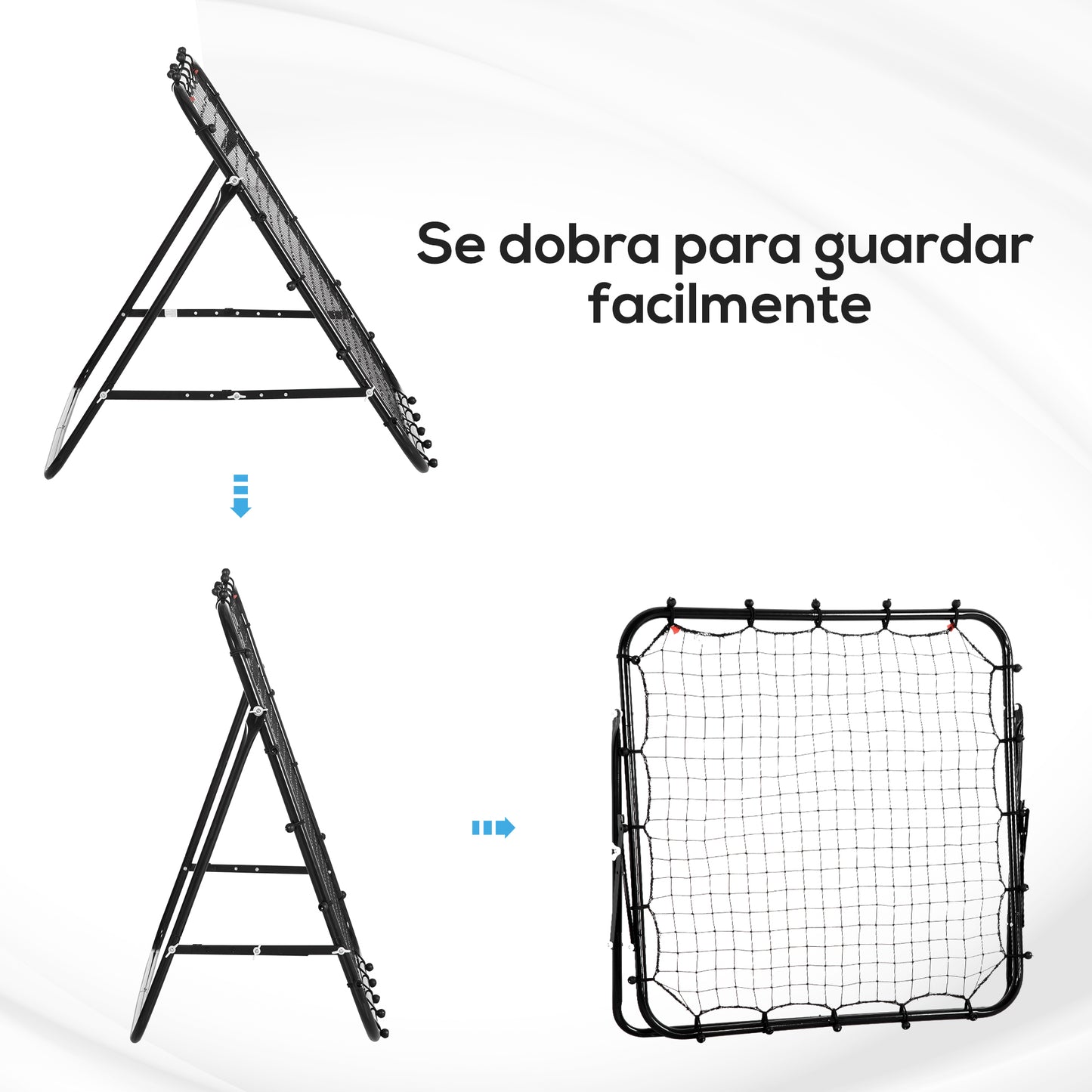 HOMCOM Rede de Rebote de Metal Rede de Rebote com Ângulo Ajustável e 20 Cordas Elásticas para Treinamento de Futebol Tenis Beisebol Desportes 96x80x96 cm Preto