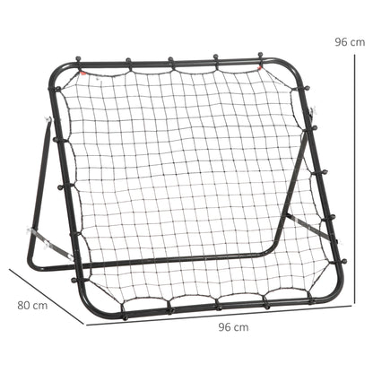 HOMCOM Rede de Rebote de Metal Rede de Rebote com Ângulo Ajustável e 20 Cordas Elásticas para Treinamento de Futebol Tenis Beisebol Desportes 96x80x96 cm Preto