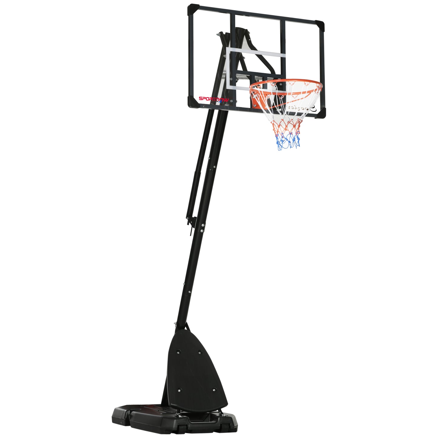 SPORTNOW Tabela de Basquetebol com Altura Ajustável 293-350 cm Tabela de Basquetebol com Rodas Base Preenchida com Água ou Areia para Exterior 111x70,5x293-350 cm Preto