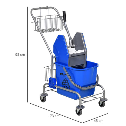 Balde de esfregão Balde de lavagem comercial com escorredor de baixa pressão Rodas e cestas de armazenamento Capacidade 26L 73x45x95cm Azul